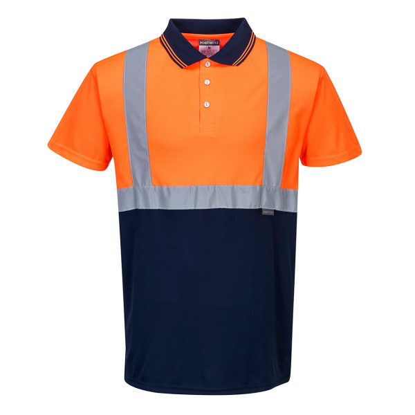 Portwest Warnschutz Kontrast Polo-Shirt "S479" kurzarm orange/marine