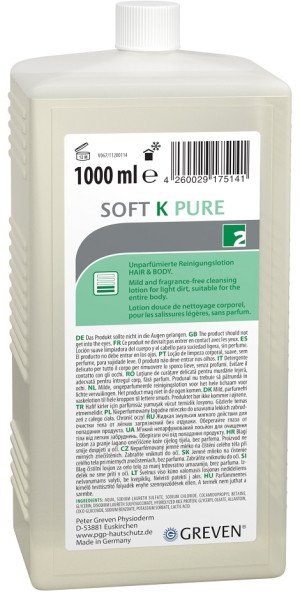 Greven Ganzkörperreinigungslotion SOFT K PURE parfümfrei 1 L Hartflasche